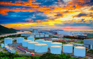 23061069 - oil tanks at sunset , hongkong tung chung