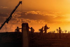 Construction site at sunset